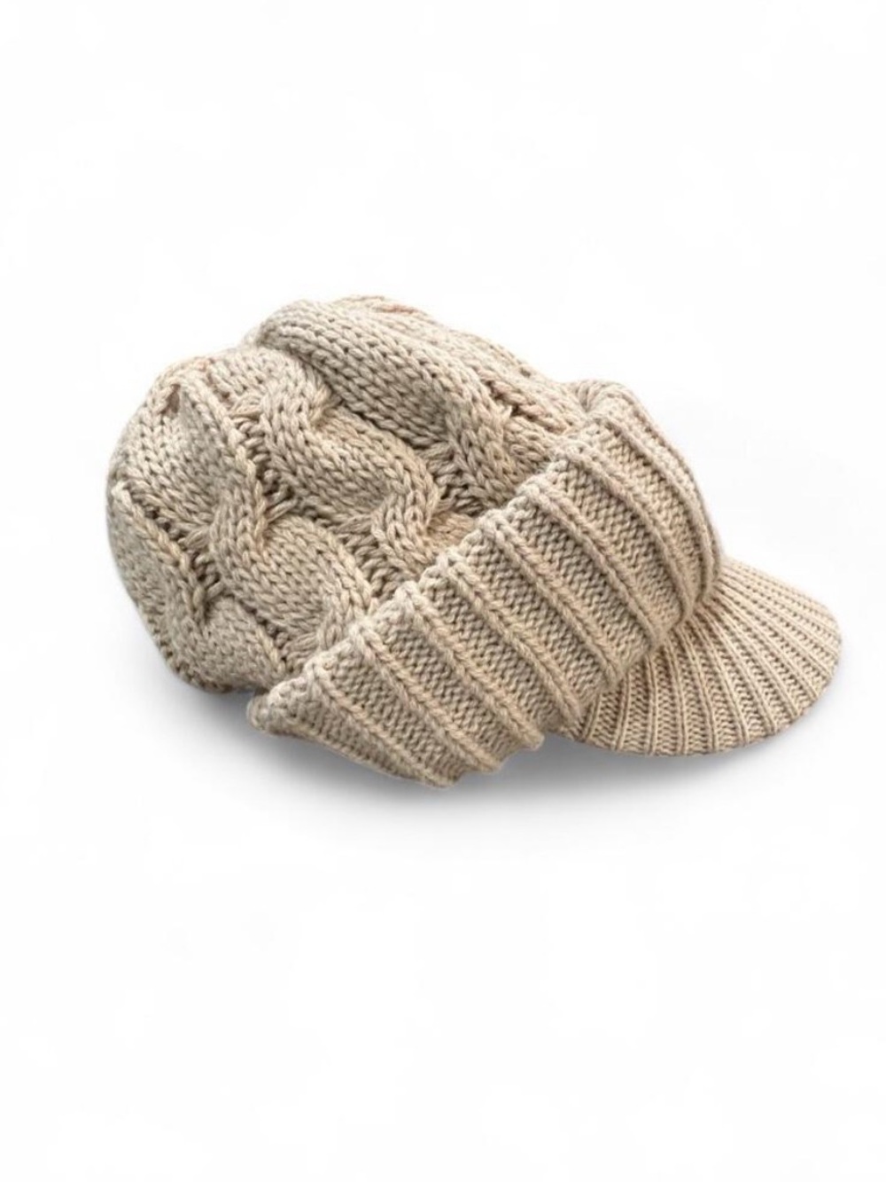 Beige Knit Visor Beanie Hat